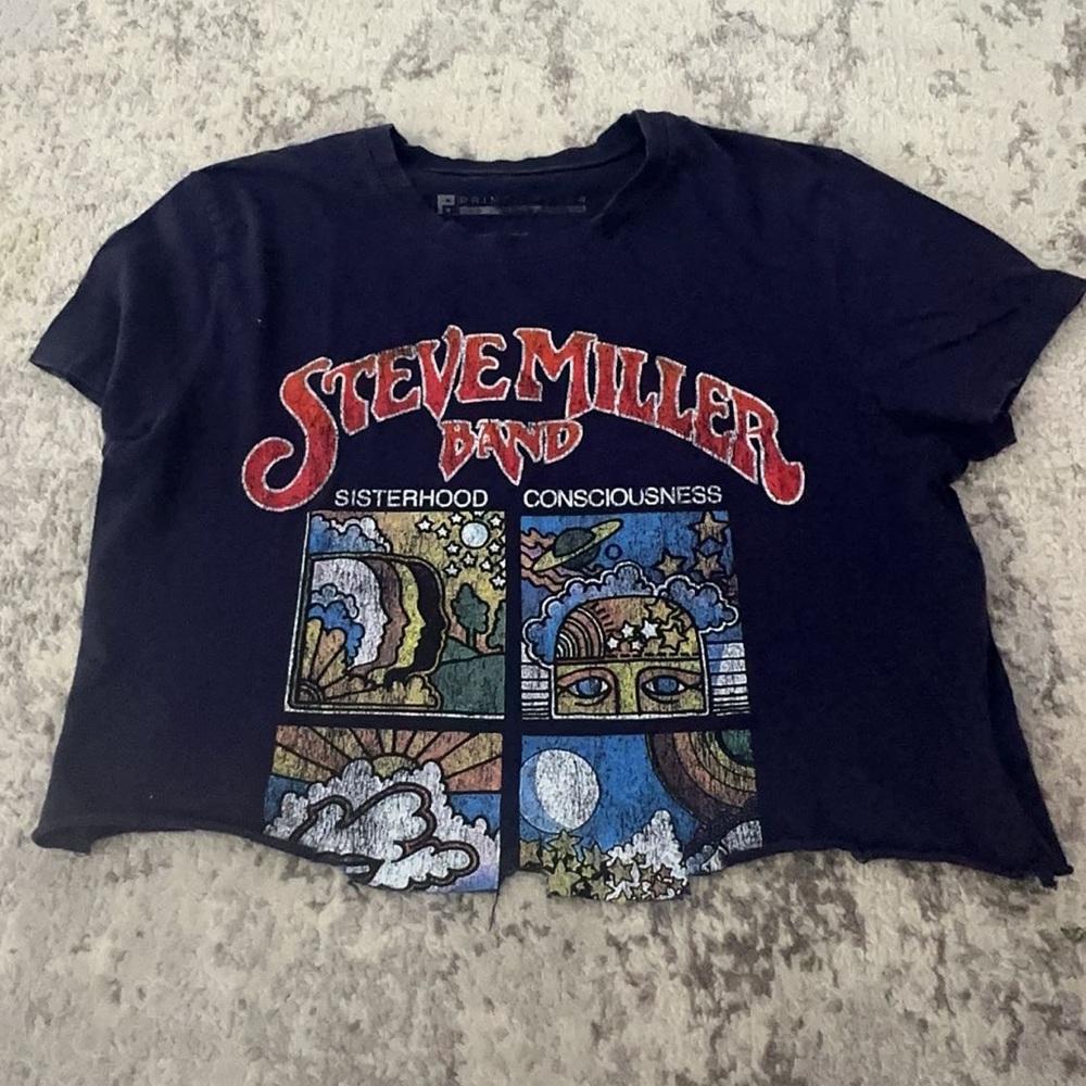 Prince Peter, navy cropped “steve miller” loose tee, size medium